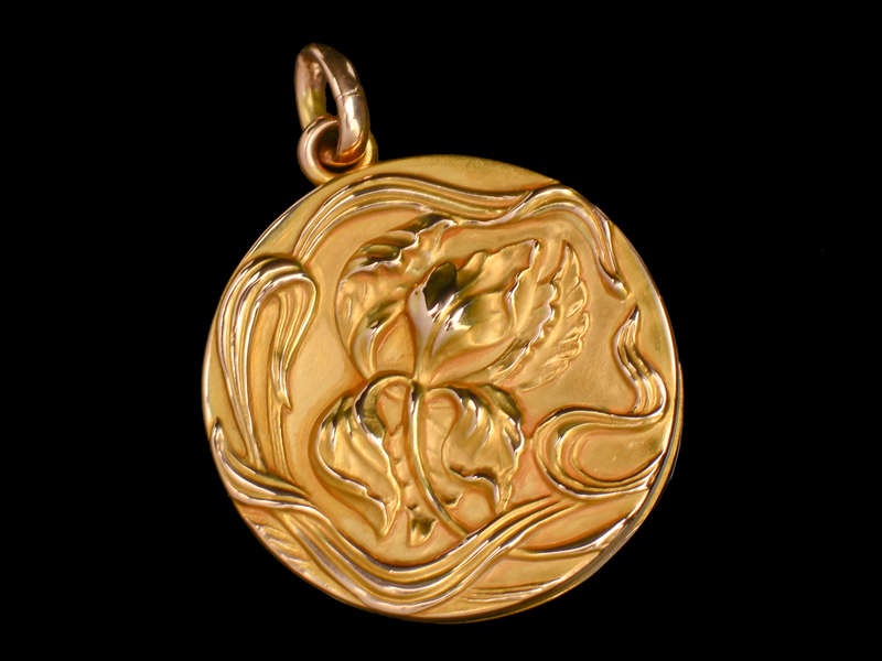 Art Nouveau Iris Flower Locket in Gold