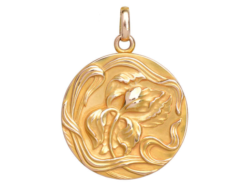 Art Nouveau Iris Flower Locket in Gold
