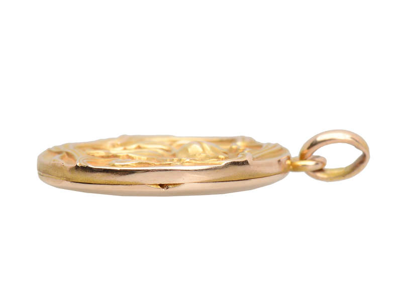 Art Nouveau Iris Flower Locket in Gold
