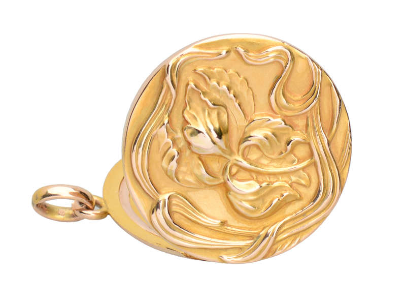 Art Nouveau Iris Flower Locket in Gold