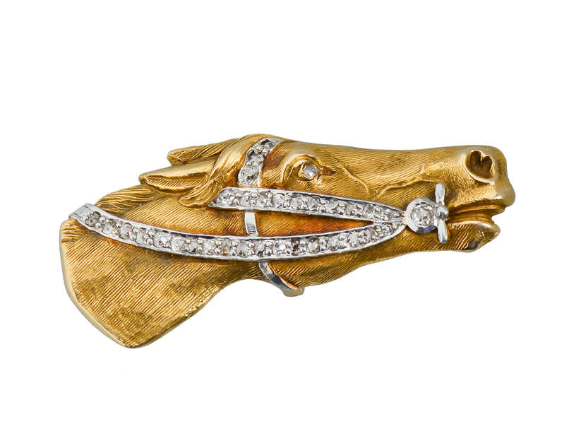 Antique Diamond & Gold Horse's Head Brooch