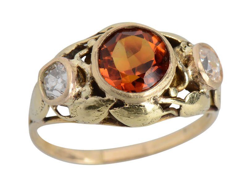 Leaves of Gold - Art Nouveau Citrine Diamond Ring