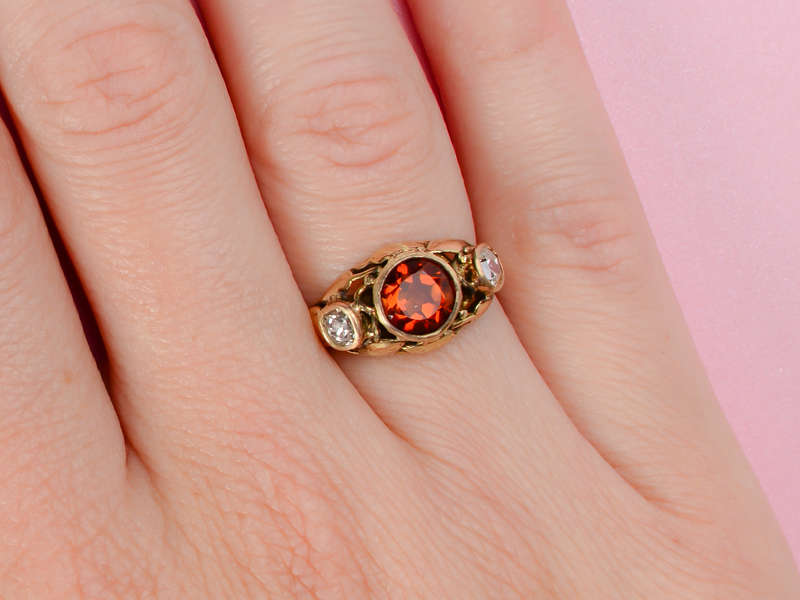 Leaves of Gold - Art Nouveau Citrine Diamond Ring