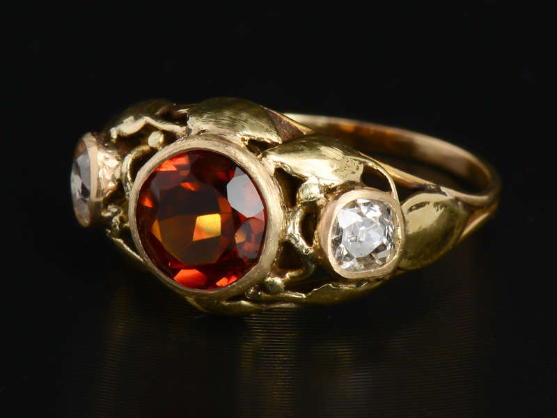Leaves of Gold - Art Nouveau Citrine Diamond Ring