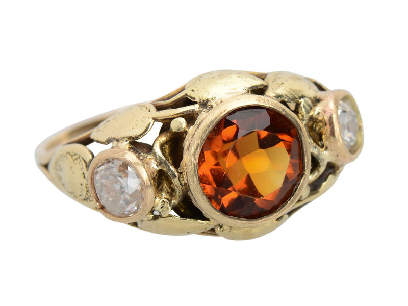 Leaves of Gold - Art Nouveau Citrine Diamond Ring