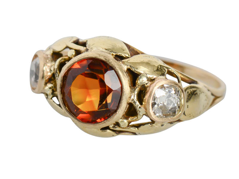Leaves of Gold - Art Nouveau Citrine Diamond Ring