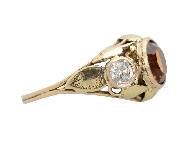 Leaves of Gold - Art Nouveau Citrine Diamond Ring