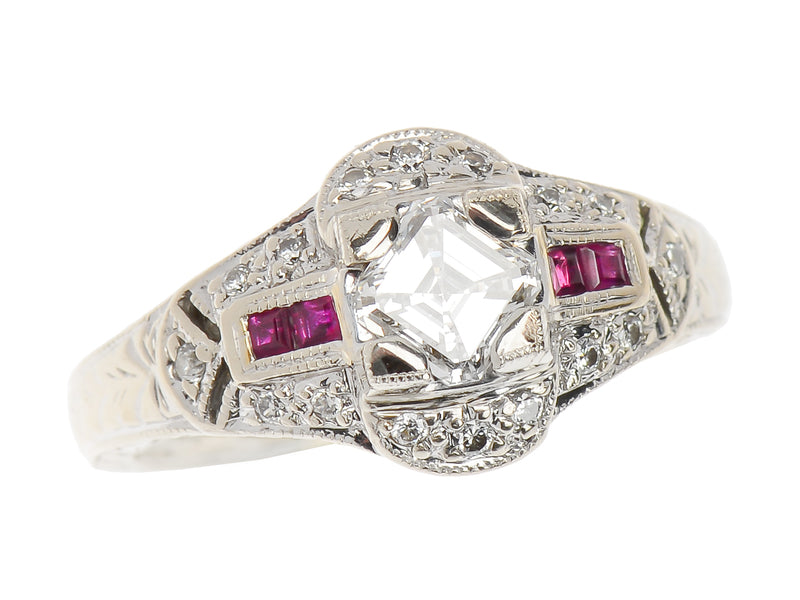 
                      
                        Vintage Asscher Diamond Ruby Ring
                      
                    