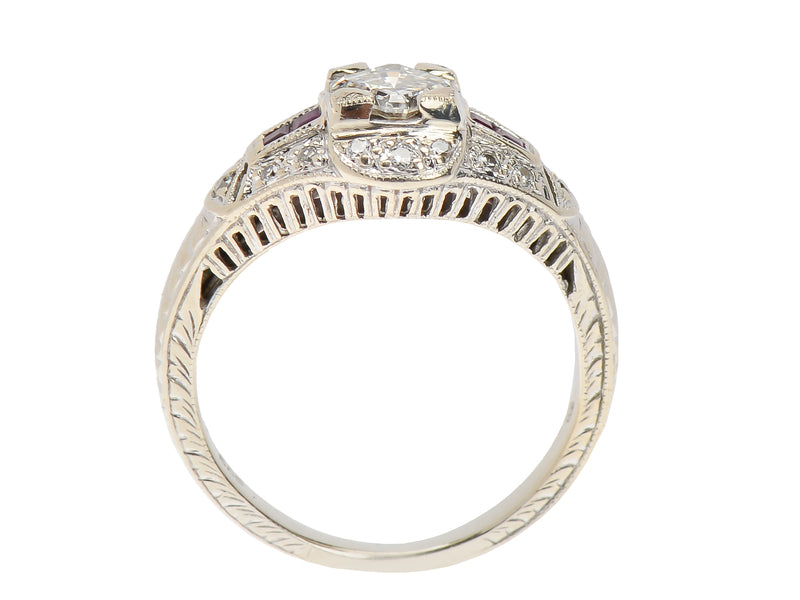 Vintage Asscher Diamond Ruby Ring