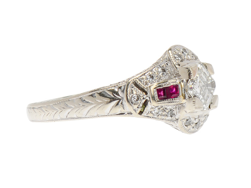 Vintage Asscher Diamond Ruby Ring