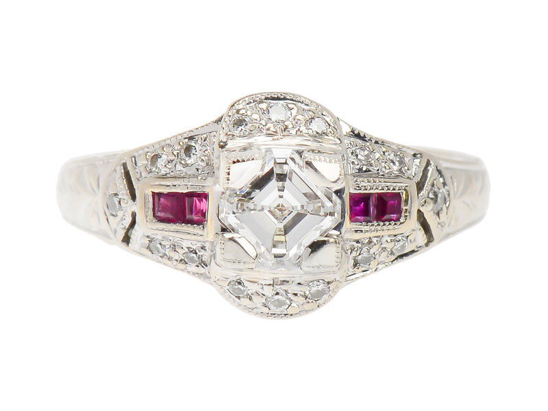 
                      
                        Vintage Asscher Diamond Ruby Ring
                      
                    