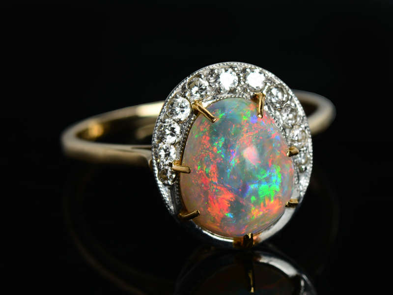 Crescent Moon Motif Australian Opal Ring