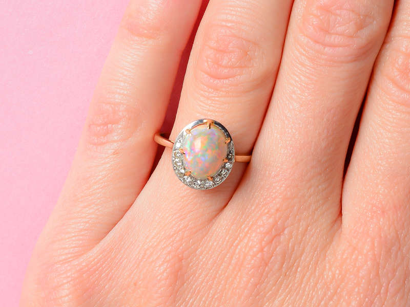 Crescent Moon Motif Australian Opal Ring