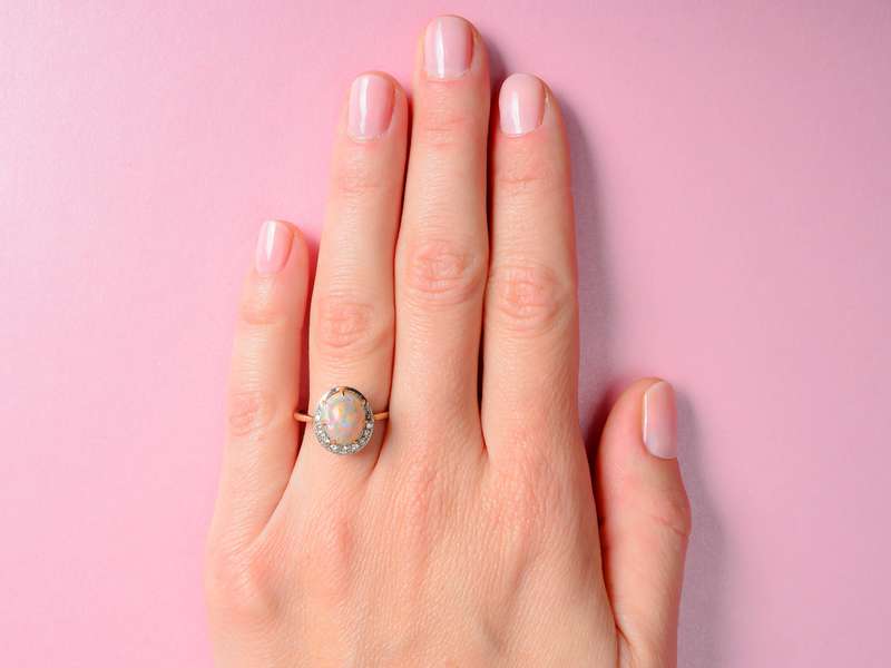 Crescent Moon Motif Australian Opal Ring