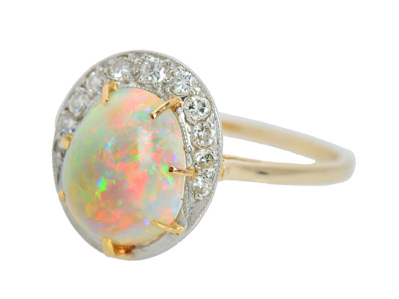 Crescent Moon Motif Australian Opal Ring