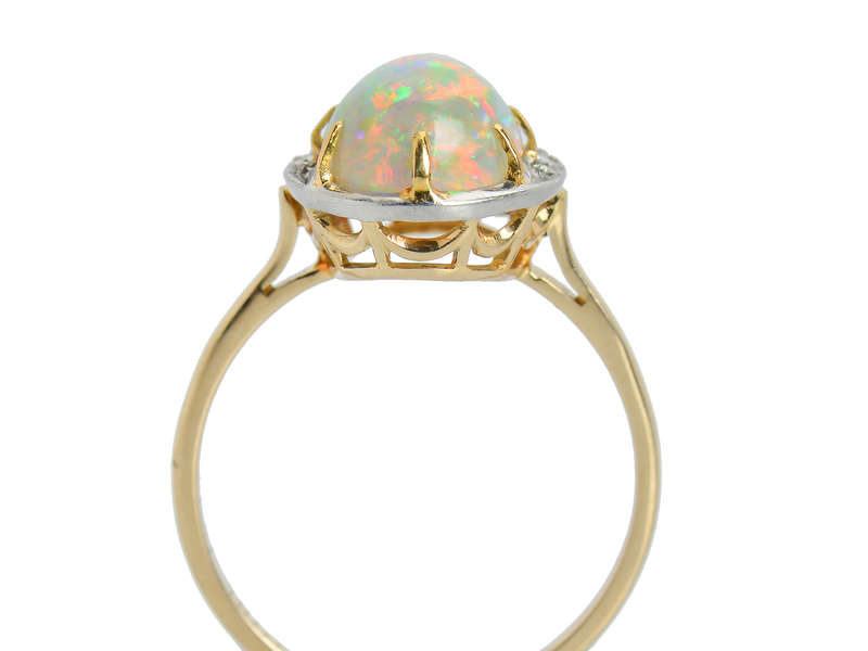 Crescent Moon Motif Australian Opal Ring
