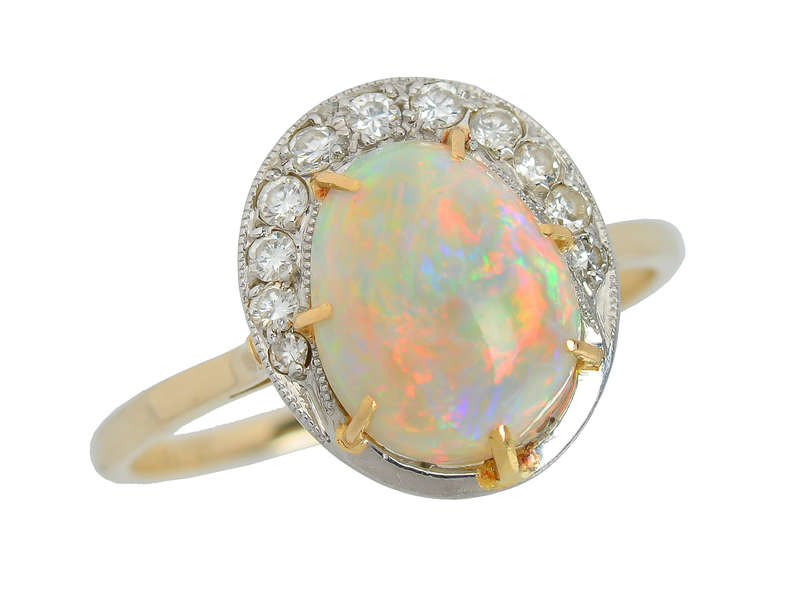 Crescent Moon Motif Australian Opal Ring