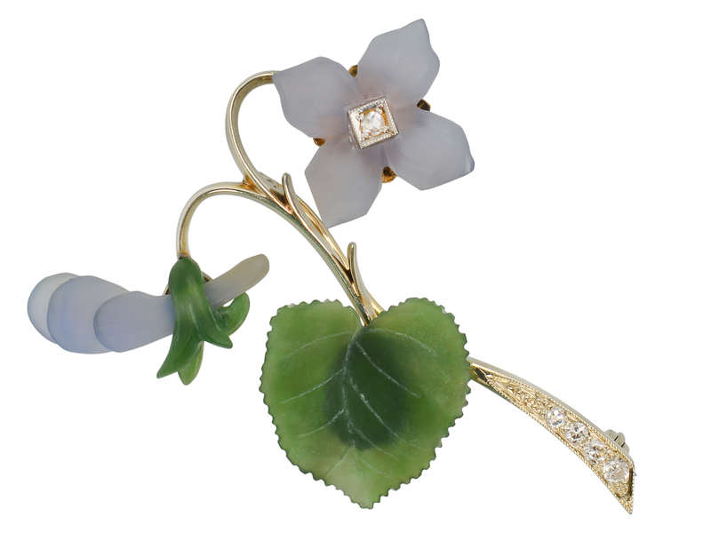 Austrian Carved Gemstone Floral Brooch