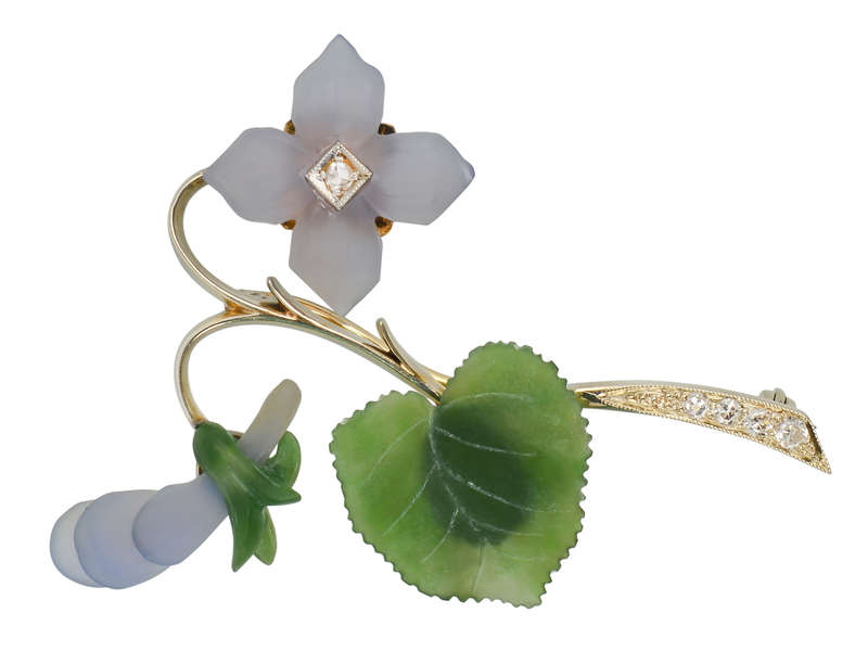 Austrian Carved Gemstone Floral Brooch
