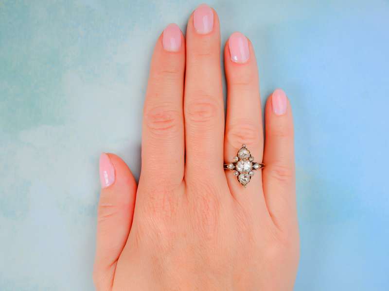 Antique Rose Cut Diamond Navette Ring
