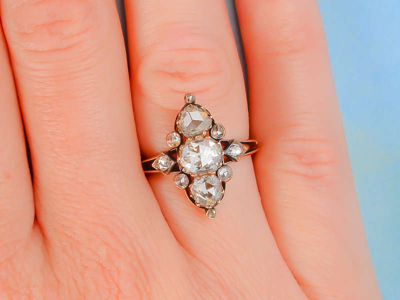 Antique Rose Cut Diamond Navette Ring