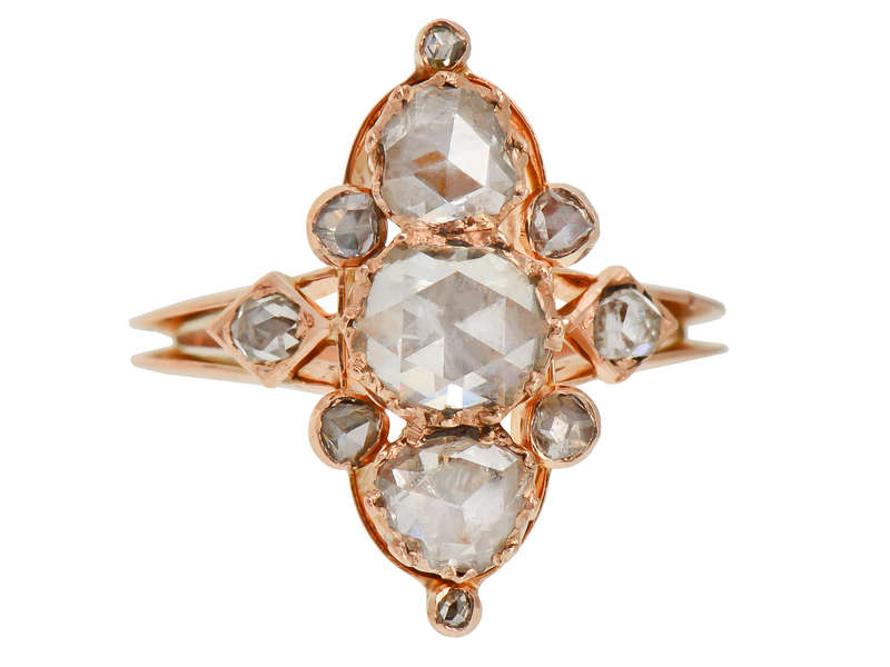 Antique Rose Cut Diamond Navette Ring