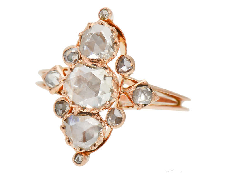 Antique Rose Cut Diamond Navette Ring
