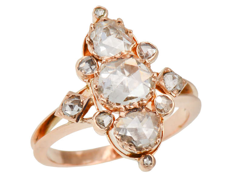 Antique Rose Cut Diamond Navette Ring