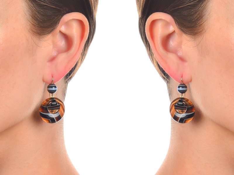 Victorian Banded Agate Dangle Earrings