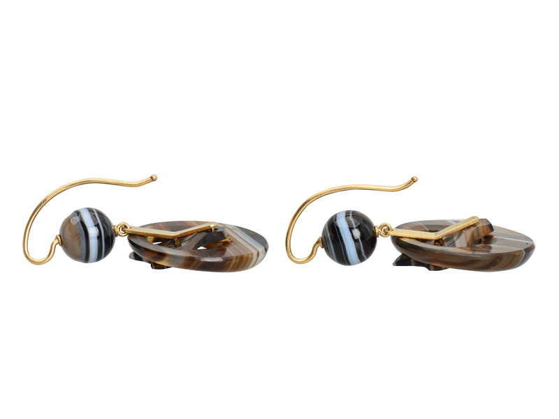 Victorian Banded Agate Dangle Earrings