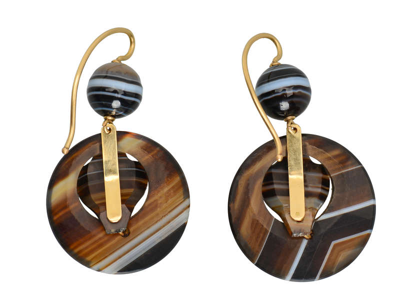 Victorian Banded Agate Dangle Earrings