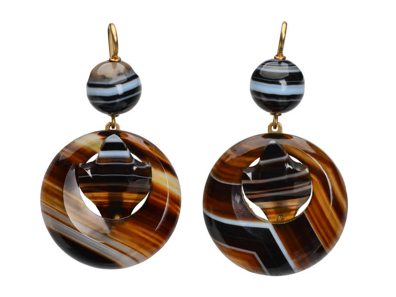 Victorian Banded Agate Dangle Earrings