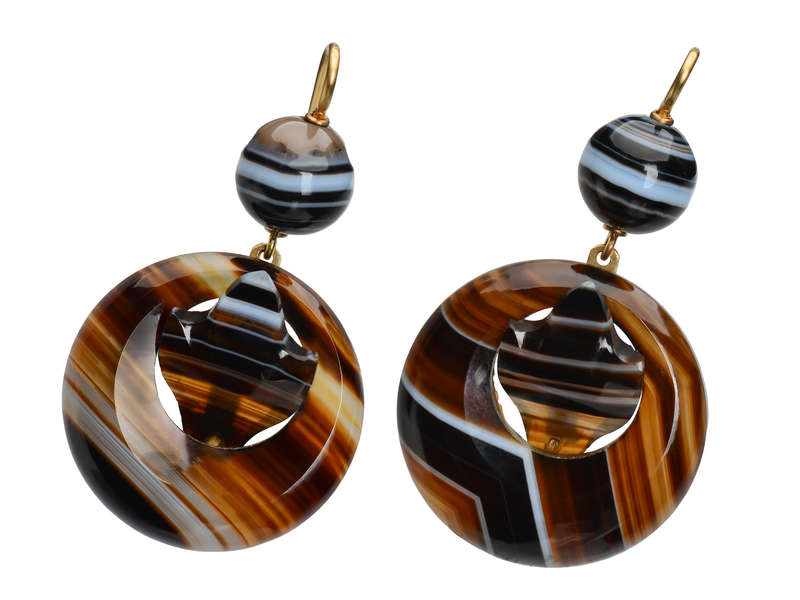 Victorian Banded Agate Dangle Earrings