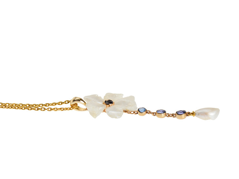 Art Nouveau Sapphire Pearl Pendant & Chain