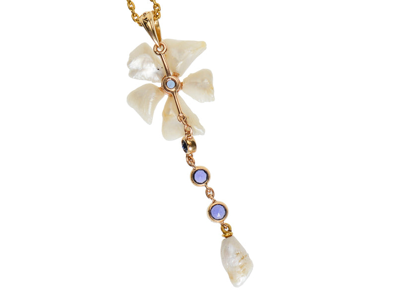 Art Nouveau Sapphire Pearl Pendant & Chain