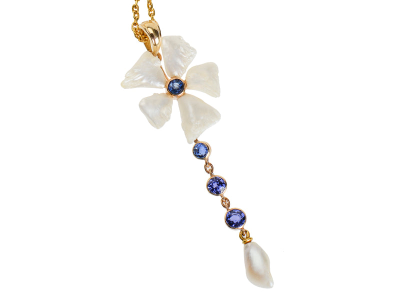 Art Nouveau Sapphire Pearl Pendant & Chain