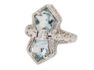 Dragonfly Skies - Belais Aquamarine Art Deco Ring