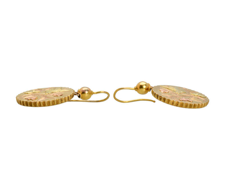 Victorian Three Color Gold Bird & Butterfly Earrings