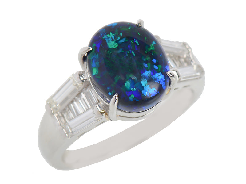 Estate Black Opal & Diamond Ring