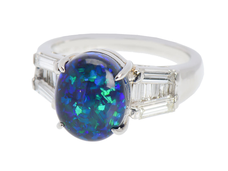 Estate Black Opal & Diamond Ring