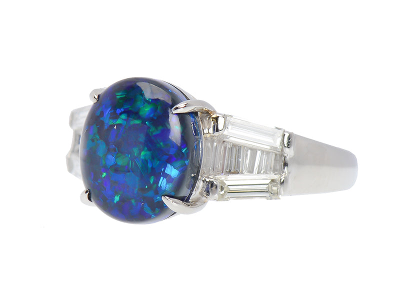 Estate Black Opal & Diamond Ring