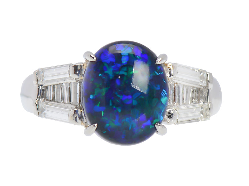 Estate Black Opal & Diamond Ring