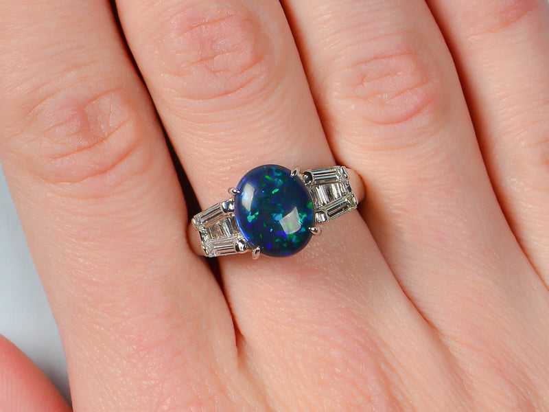 Estate Black Opal & Diamond Ring