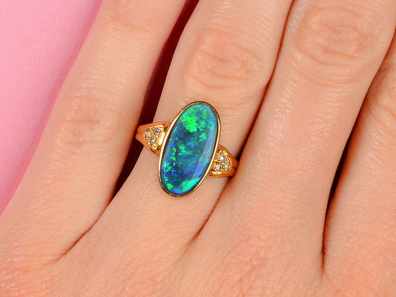 Peacock's Pride - Black Opal Diamond Ring