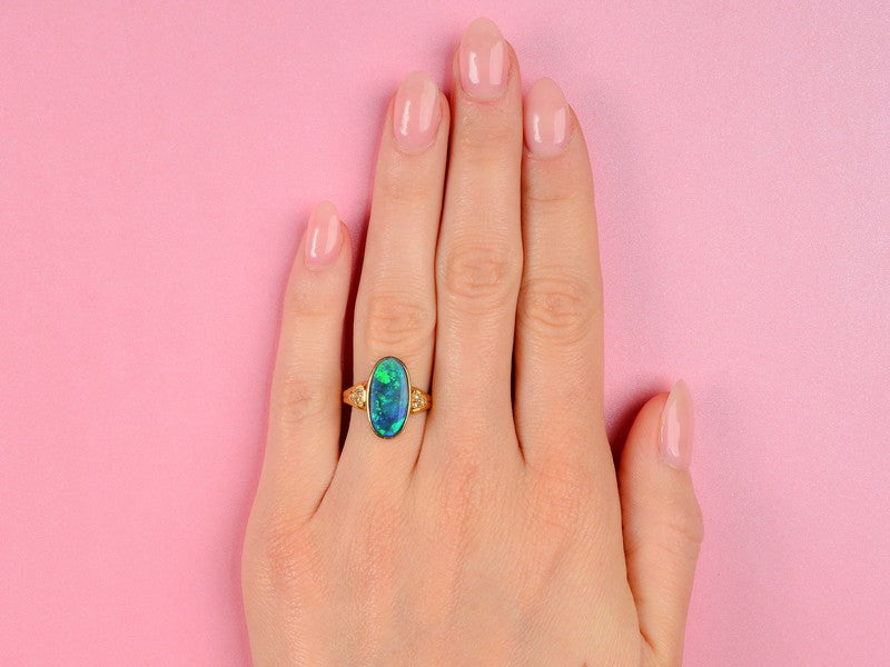 Peacock's Pride - Black Opal Diamond Ring
