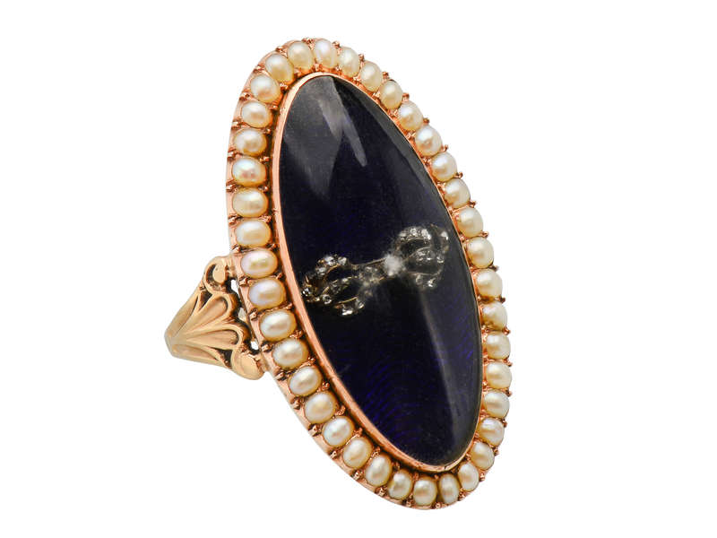 Georgian Diamond, Pearl Blue Enamel Ring c. 1790