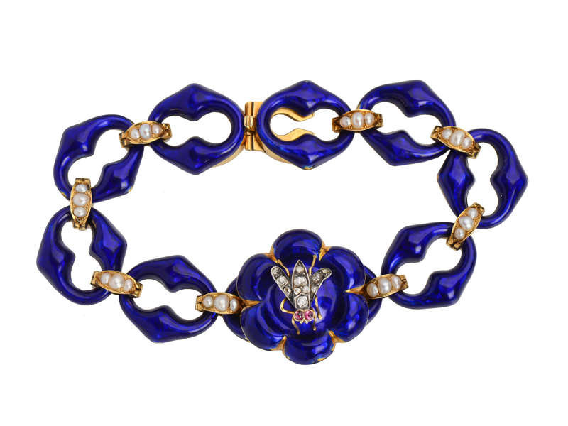 Victorian Whimsy - Blue Enamel Fly Bracelet