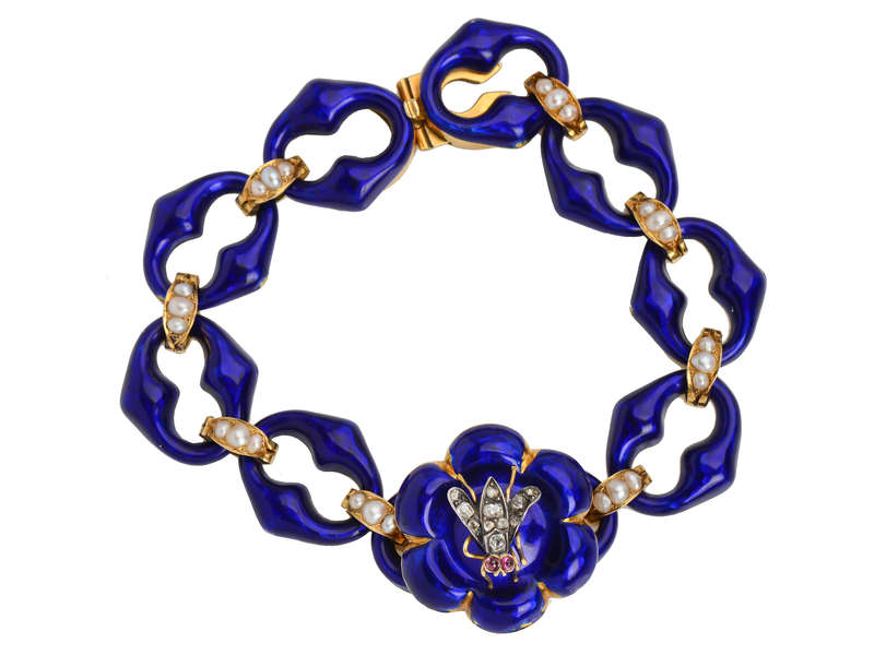 Victorian Whimsy - Blue Enamel Fly Bracelet
