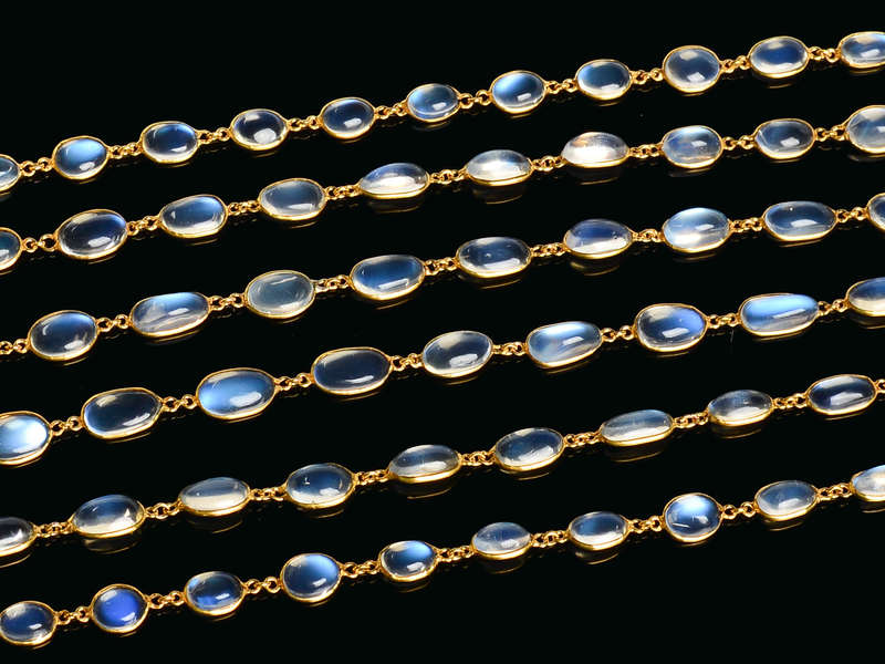 Many Moons - LONG Blue Moonstone Yellow Gold Necklace