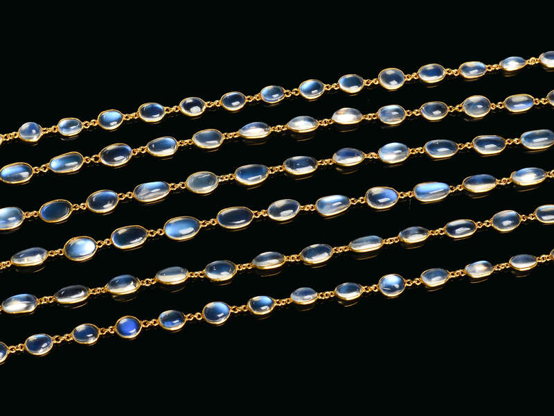 Many Moons - LONG Blue Moonstone Yellow Gold Necklace